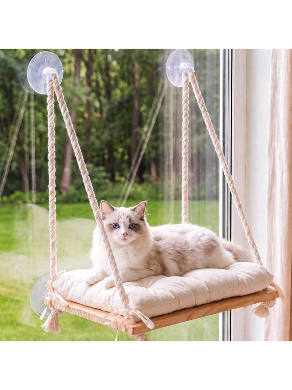 Cozy Cat Window Perch Hammock with 4 Suction Cups & Soft Cushion - Pet Bed